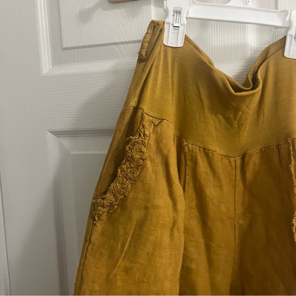 Imagine fashion women avant garde mustard yellow wide leg pull on linen pants - Picture 2 of 5